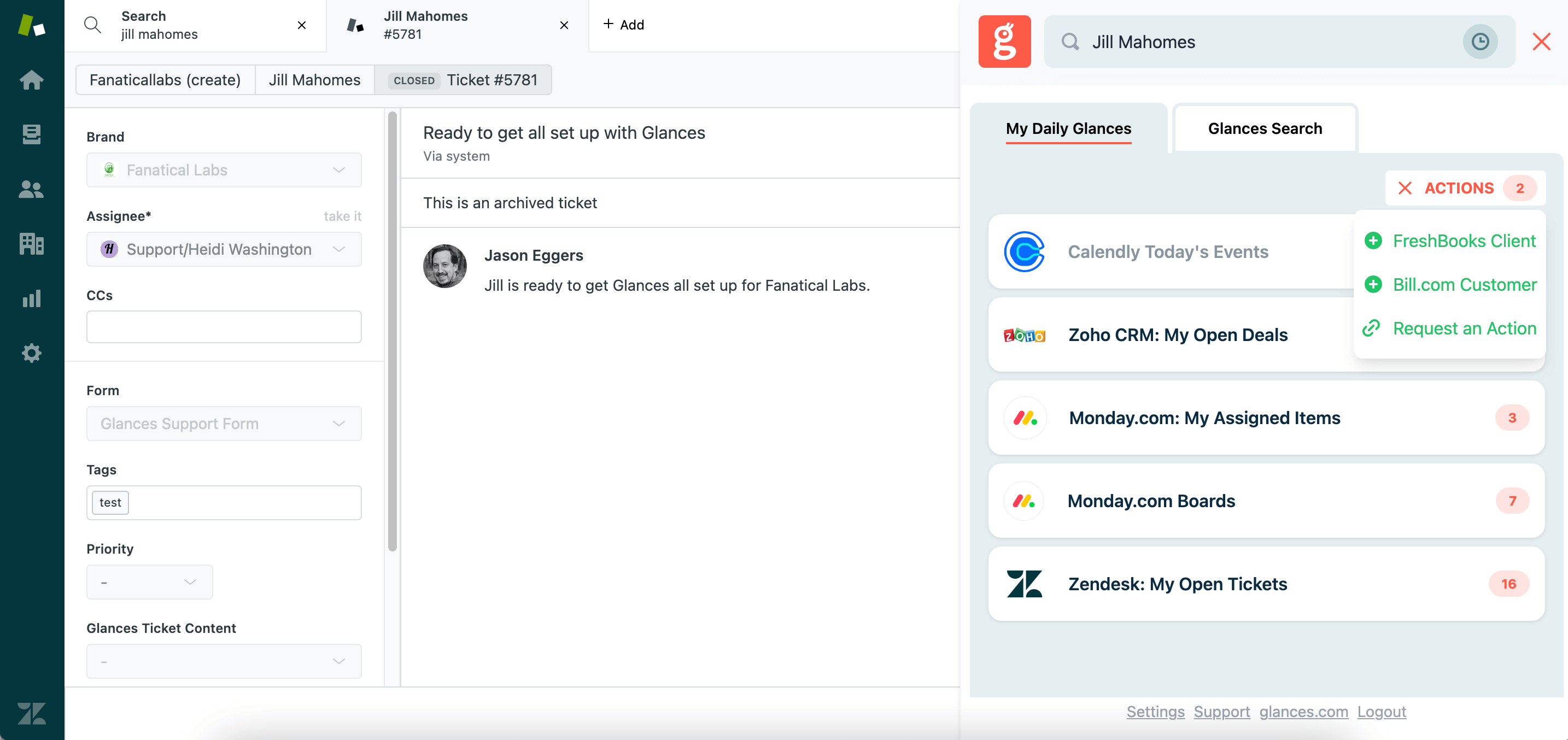 Screenshot of performing actions using Glances